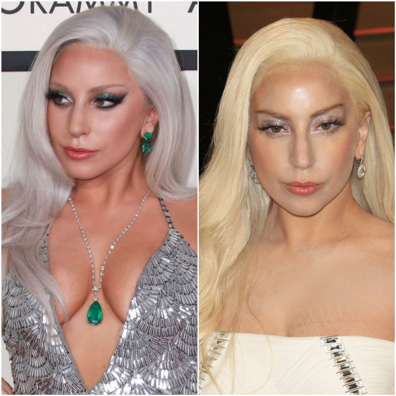 O grisalho encara os mais diversos biotipos. Aqui, a cantora Lady Gaga antes (à dir.) e depois. (Fotos: Bigstock)