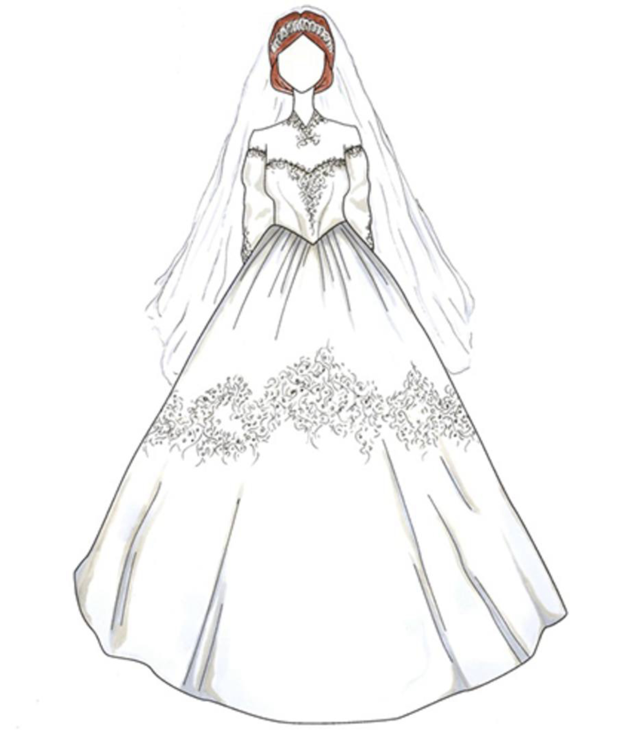 Traje do primeiro casamento de Elizabeth Taylor, em 1950. A peça foi criada por Helen Rose. 