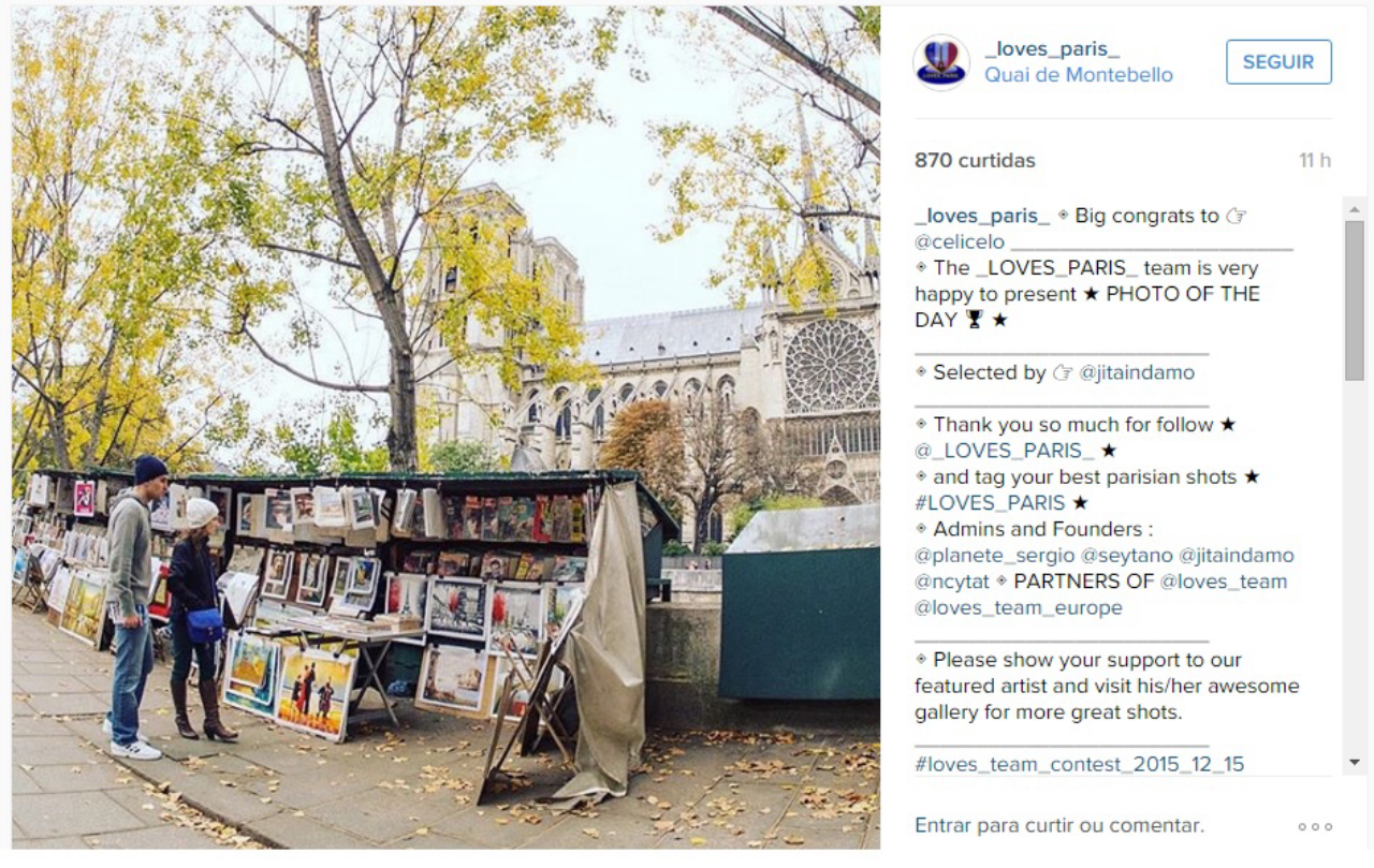 Poste fotos de Paris com a hashtag #parisweloveyou