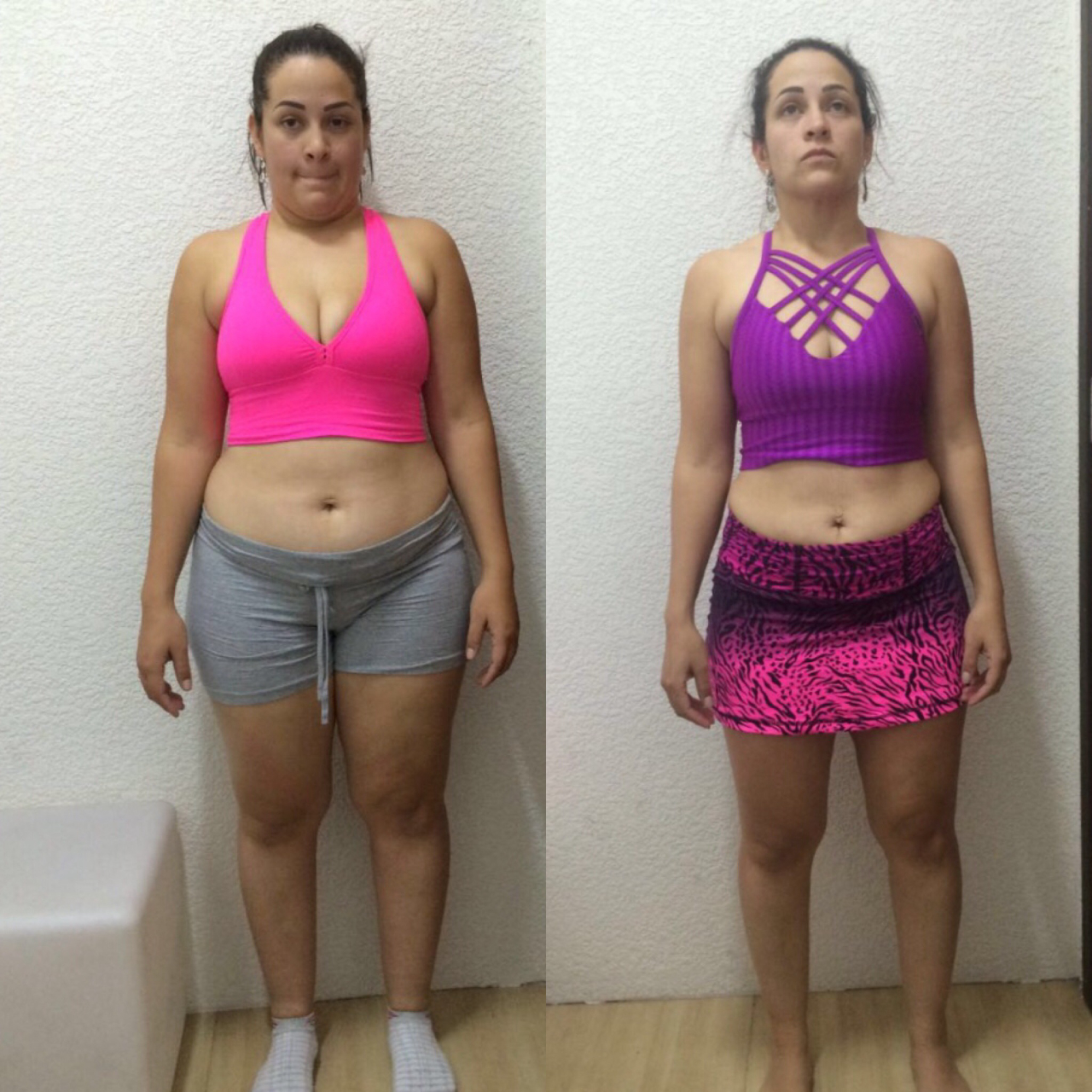 Marcilene de Lima Both antes e depois do treino e das modificações de hábitos, 3 meses atrás.