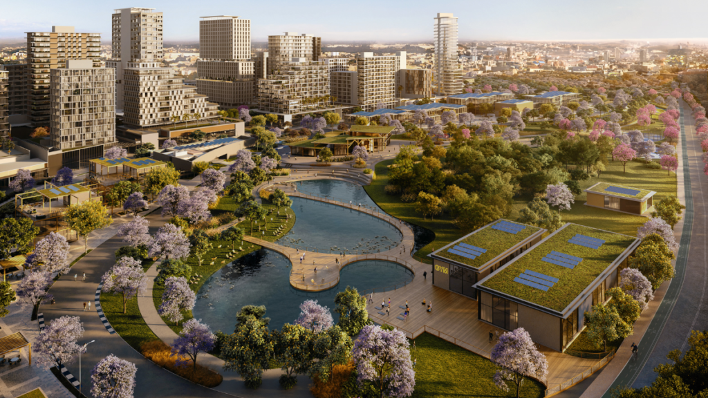 O projeto de infraestrutura inclui a construção de três novos viadutos e intervenções na circulação interna, o que facilitará o trânsito próximo à linha do trem e ao terminal de ônibus de Pinhais. Crédito: Reprodução 3D.